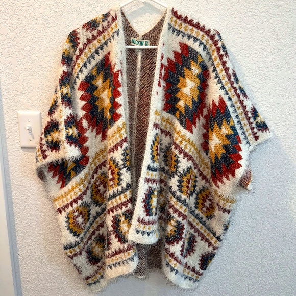 Rockin' C Women's Western Aztec Poncho Sweater - Picture 1 of 3